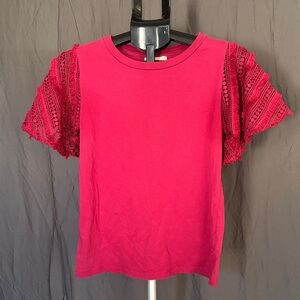 Anthropologie Pepin Women's Pink Lace Flutter Sleeve Top